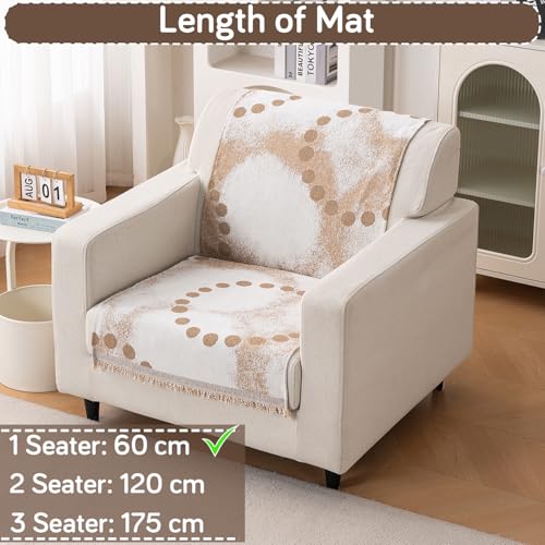 Image of HOKIPO Sofa Cover for 1 Seater Sofa | Full Protection for Seat and Back |Premium 320 GSM Chenille Fabric | 'Serene Abode Series' (180x60 cm), Latte Dotted Wave (AR-6634-D3)