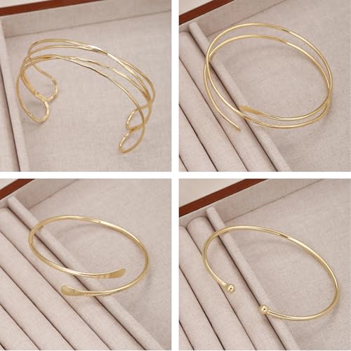 YVVLEE 8PCS Gold Silver Arm Cuff Jewelry for Women Arm Layered Cuff Gold Bangles Adjustable Coil Swirl Armlet ArmBand Stackable Jewelry Minimalist Coil Arm Armband Set 7