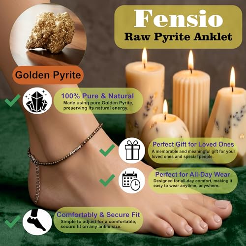 Image of Fensio Certified Raw Pyrite Anklet | Money Magnet Stone for Wealth, Protection & Positive Energy | Healing Crystal Spiritual Jewellery | Comfortable & Adjustable Fit | Best Gift Item for Women & Girls