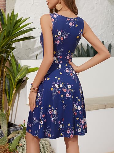 Image of OURIN Women's Spring Deep V Neck Sleeveless Floral Sundresses with Pockets Flowy Summer Dresses for Women