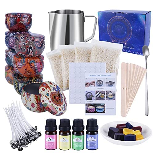GiftPot Kit de Fabrication de Bougies de Cire Bricolage parfumées,Coffret Cadeau de Bougies parfumées Bricolage,Huile parfumée, colorants ,cire d'abeille, boîtes Cover