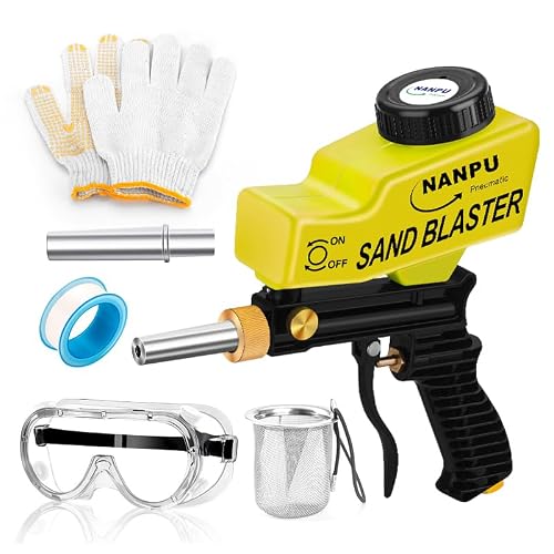 NANPU Light-Duty Air Sandblaster Gun Kit with Gravity Feed, Metal Nozzle, Plastic Body, for Small Project Surface Prep, Paint & Rust Removal, Metal/Wood/Glass Etching, Requires Air Compressor