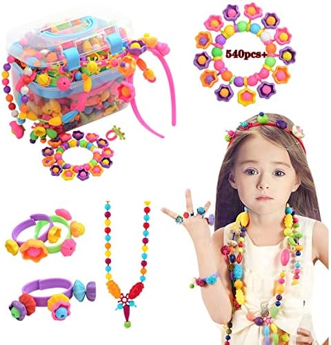 Pop Beads Set - 540+ PCS Snap Together Beads for Girls Toddlers Creative DIY Jewelry Set Toys-Making Necklace, Bracelet, Hairband and Ring - Ideal Gift Idea for Christmas & Birthday (Box Packaging)