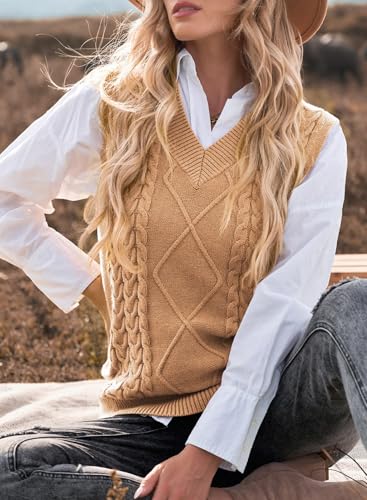 EVALESS Oversized Sweater Vest for Women V Neck Sleeveless Solid Color Loose Pullover Sweater3