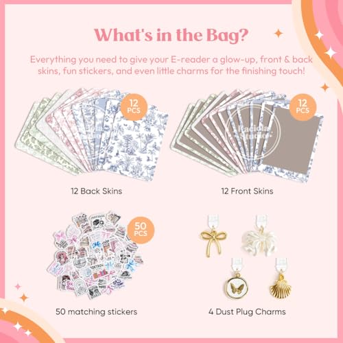 Image of KACIOLA STUDIO 24PCS French Floral Skin for E-Reader, and 4PCS Type C Charms for E-Reader with Scrapbook Stickers, 6.9 inchx4.8 inch Skin Front and Back Decal Inserts for Paper White 11th (French Floral)