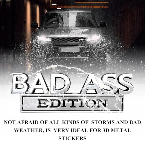 Image of Wevdn Car Bad Ass Edition Emblem, 3D Raised Funny Bad Ass Edition Metal Sticker Fender Badge Decal, Self-Adhesive Bad Ass Tailgate Hood Auto Body Decor, Exterior Car Accessories (Silver&Black)