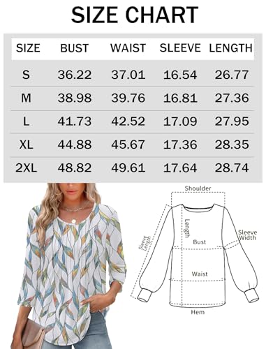 3/4 Length Sleeve Tops for Women 2025 Crewneck Casual Pleated Tunic Tops Loose Fit Shirts Blouses2