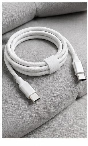 Image of Type-C to Type-C Fast Charging Cable, Braided, Data Sync, Tangle-Free, for Smartphones, Tablets, and Laptops