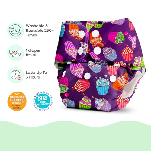 Image of BASIC Reusable Cloth Diapers | New Trimmer Version | Adjustable, Washable & Rash-Free | Includes Absorbent Pad with Dry Feel Layer | Fits 3M-3Y (5-17kg) | Certified & Comfortable for Babies