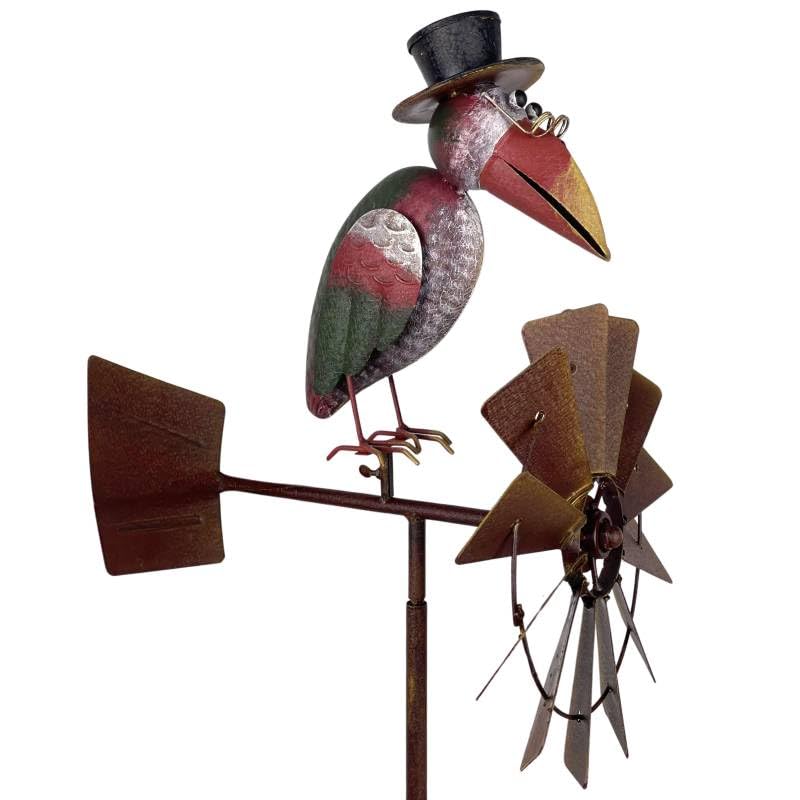 Girouette à Piquer avec Décor Corbeaux Coloré Eolienne Tuteur Mobile à la Force du Vent Fer Marron 30x50x156cm