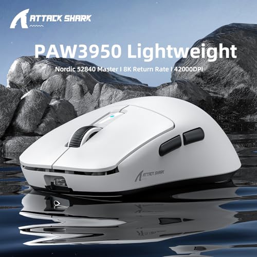 Image of Attack Shark R6 Wireless Gaming Mouse,38G Ultra-Lightweight Trip-Mode 2.4G /USB-C /Bluetooth Mouse Gaming with PAW3950MAX Sensor,42000 DPI,50G Accelerated Speed for PC /Laptop /Mac PC /Laptop /Mac -White
