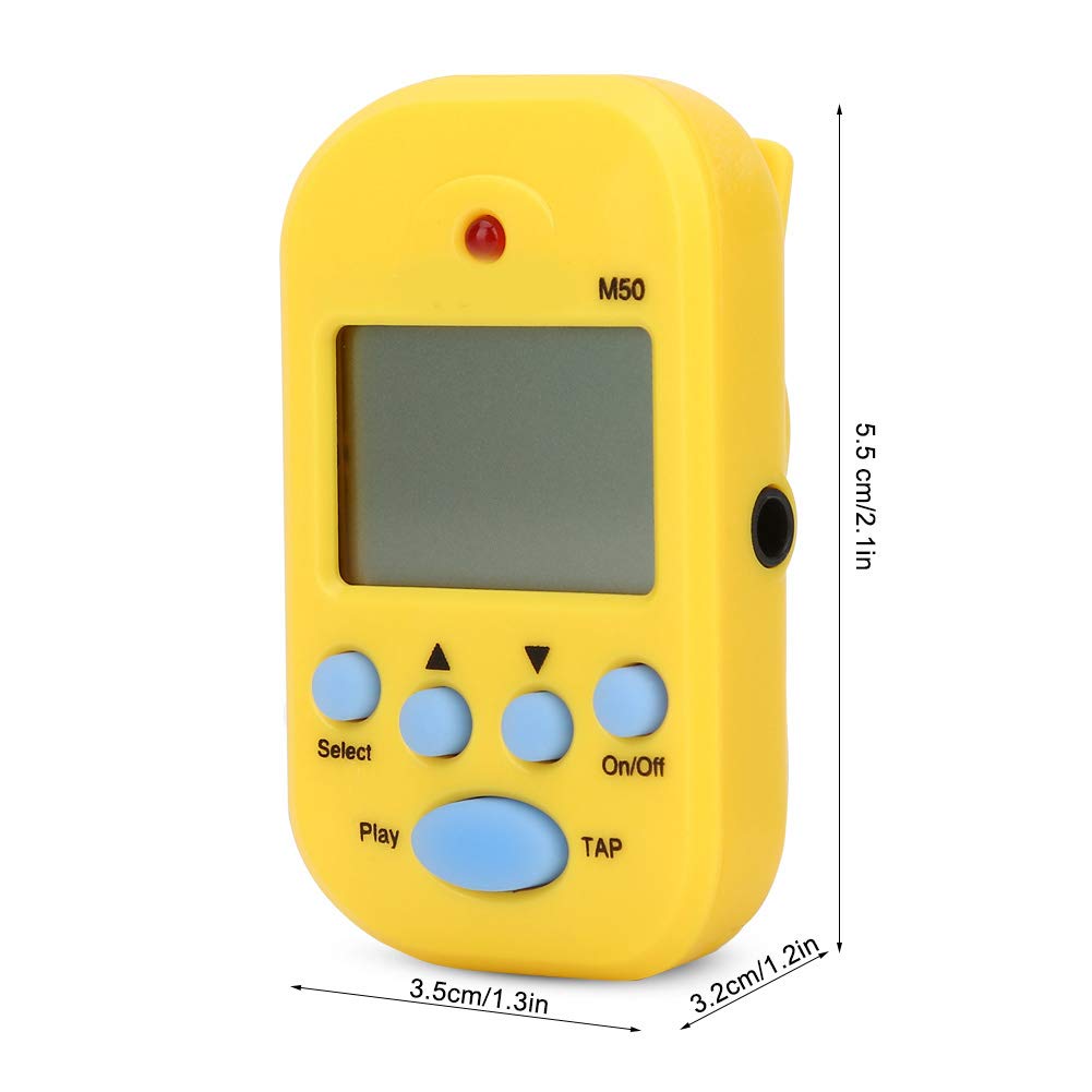 Métronome portable à clipser SustVita pour musiciens, un métronome numérique Beat Tempo avec fonction TAP et prise casque pour la pratique du ukulélé guitare basse (Jaune)