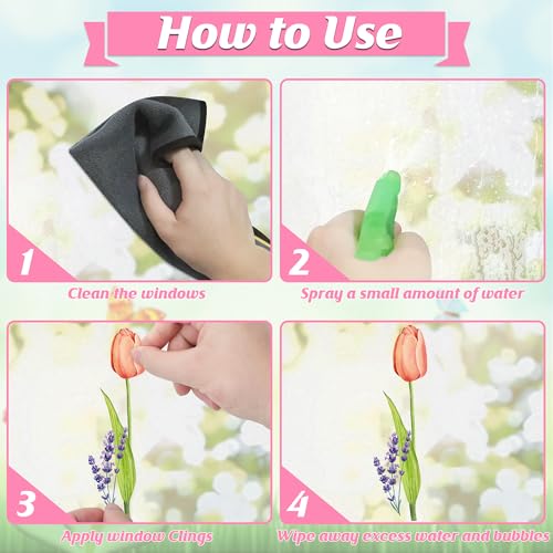 Image of 210PCS Spring Window Clings, 9 Sheet Spring Window Clings for Glass Windows with Tulip Flowers Butterfly, Double-Side Decals Stickers Decorations for Home Office Decor