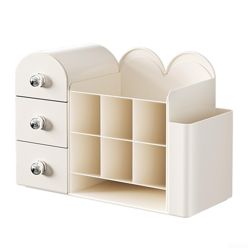 Organiseur de maquillage de grande capacité avec tiroirs et plusieurs compartiments pour cosmétiques, produits de soins de la peau, pinceaux et accessoires, design transparent pour comptoir