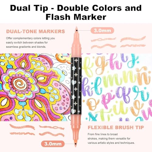 Image of Amitasha 12 Color Shades Art Marker Glitter Brush Pen Set Soft Dual Tip Water-based Shimmer Colors Sketch Pen for Kids Adults DIY Greeting Birthday Cards Scrapbook (6 Pen = 12 Colours)