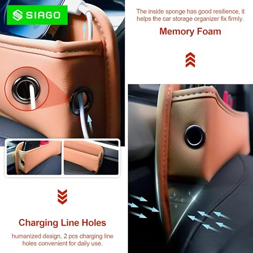 Image of SIAGO Car Seat Gap Filler Organizer | Premium PU Leather Storage Box for Phone | Car Accessories for Keys, Cards & Coins | Universal Fit for Cars, SUVs & Trucks (Tan) (SIA133)