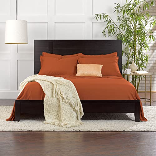 Image of Pure Bamboo Queen Sheets, Genuine 100% Organic Viscose Derived from Bamboo Bed Sheet Set, Luxuriously Soft & Cooling, Double Stitching, 2 Year Quality Promise (Queen, Terracotta)