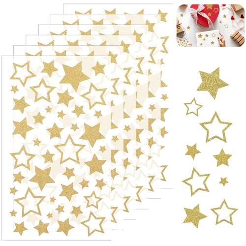 BOBOZHONG 6 Feuilles d'Autocollants Étoiles Or Pailletées - Adhésifs Étoiles Brillantes (252 Pièces) pour Artisanat, Noël, Décoration, Récompenses...
