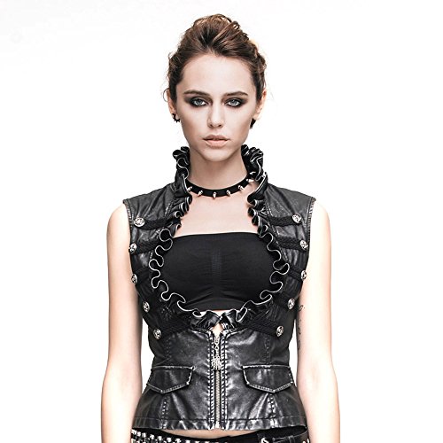 Steampunk Women Leather Vests Waistcoats Sleeveless Gothic Rock Motorcycle Vest Tops (XXXL, Silver)