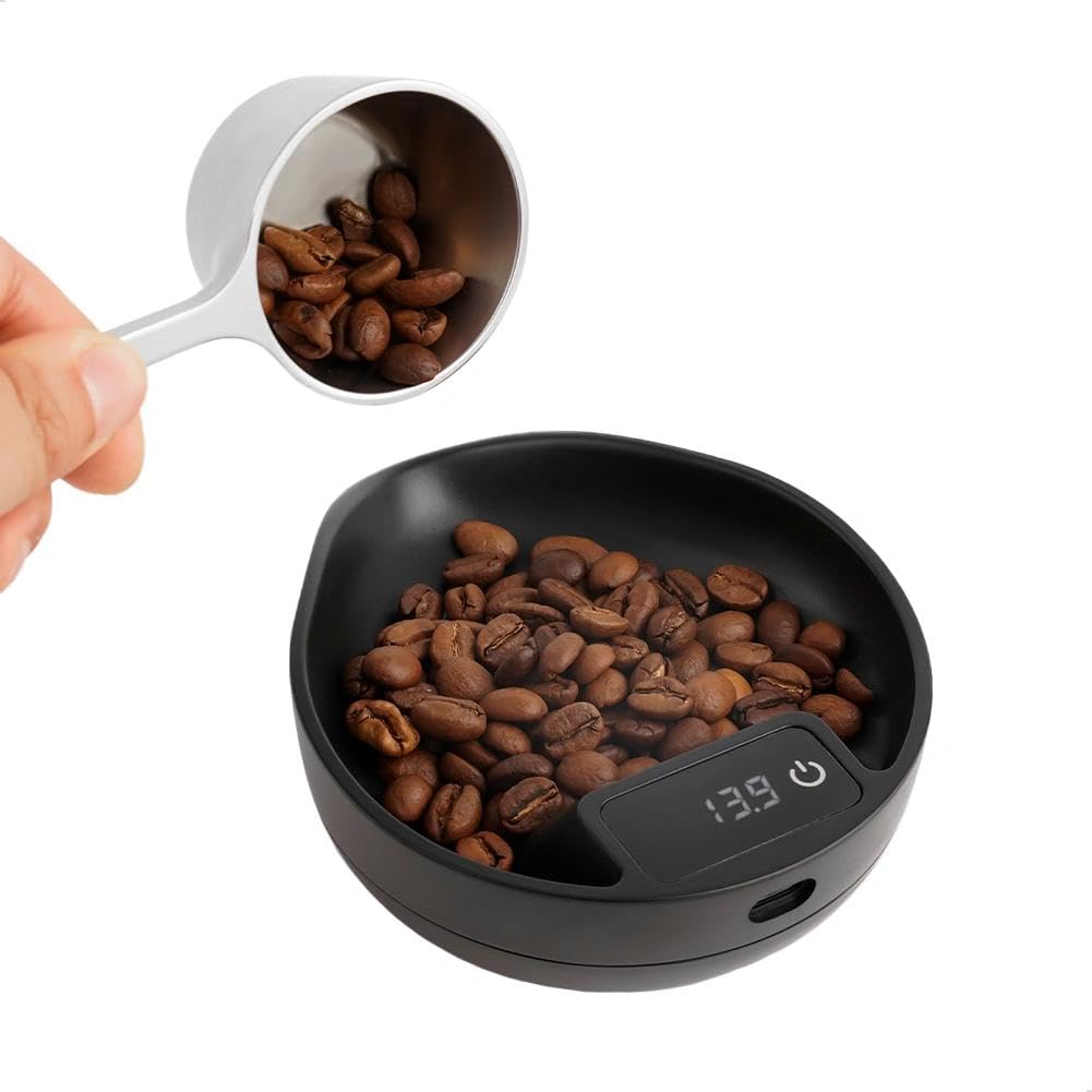 watchget Taza dosificadora de granos de café, báscula electrónica y bandeja dosificadora de granos de café, báscula de espresso para peso y dosis de granos, báscula digital de precisión de 0,3 a 1000