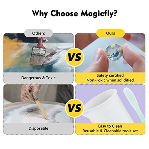Magicfly 32oz Epoxy Resin with Tools Kit, 2 Part Crystal Clear Casting Resin for Jewelry Making, Coating, Art, Wood, Starter Resin Kit with Silicone Cups, Mixing Sticks, Gloves, Dripping-nozzles, etc. - Thumbnail 5