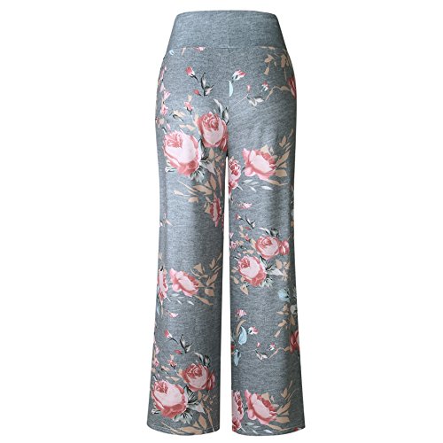 Image of iChunhua Women's Comfy Stretch Floral Print Drawstring Palazzo Wide Leg Lounge Pant