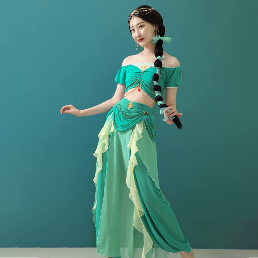 ROYAL SMEELA Costume Principessa Jasmine Per Donna Costume da principessa gelsomino Vestito Principessa Aladdin Vestito Di Principessa Jasmine adulto Costume Halloween Carnevale Cosplay Jasmine