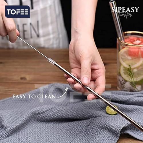 Image of TOFEE Stainless Steel Tumbler with Lid, Straw & Cleaning Brush (Each 400ml) Leakproof Travel Cup, Reusable & Durable, Sippy Cups for Home, Office & Outdoors (2, Pink)