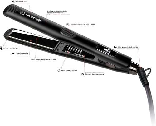 Miniatura 3 de MQ Professional Plancha de pelo Pro 480 Velox Titanium Flat Iron Experiencia brasileña Calentamiento rápido, diseño ergonómico Ideal para uso
