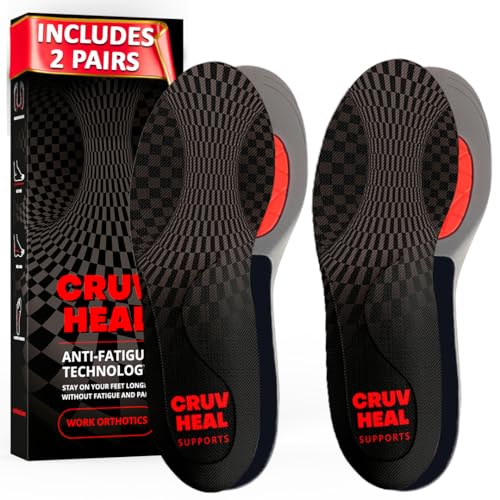 Image of 2 Packs of Work Orthotic Insoles - Anti Fatigue Medium Arch Support Shoe Insert Men Women - Plantar Fasciitis Flat Feet - Relieve Foot Pain - Work Boot Insoles Standing All Day (L, Gray)