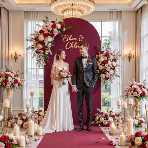 Image of Burgundy Arch Cover 6.6FT Spandex Fitted Wedding Arch Stand Covers Round Top Chiara Arch Covers Stretchy Backdrop Cover for Birthday Party Ceremony Banquet Decoration
