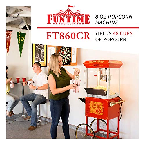 Image of Funtime FT860CR Antique Carnival-Style 8-Ounce Hot-Oil Popcorn Popper with Cart, Red