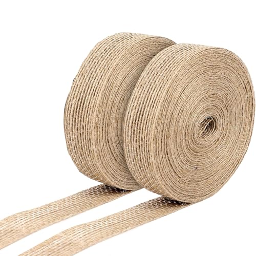 20M Cinta de Arpillera Natural, 2cm Rollo de Cinta de Yute, Para Embalaje Artesanal, Regalo, Boda, Navidad, Mesa de Comedor, Decoración de Ramo, 10m/Rollo