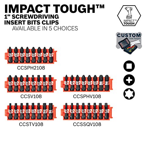 Image of BOSCH CCSV108 8-Piece Assorted Set 1 In. Impact Tough Phillips, Square, and Torx Insert Bits with Clip for Custom Case System