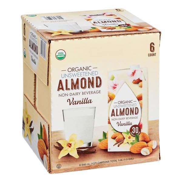 Organic Vanilla Almond Beverage, Unsweetened Non-Dairy, 32 fl oz, 6 Count Pack