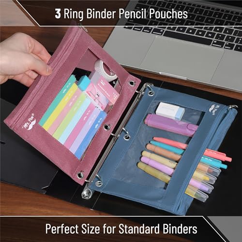 Image of Mr. Pen- Pencil Pouch for 3 Ring Binder, 2 Pack, 10 inchx6.75 inch, Smooth Zipper | Clear Window, Large Capacity Pencil Case with 3 Reinforced Grommets for School, Office, Supplies Storage | Clear Window, Large Capacity Pencil Case with 3 Reinforced Grommets for School, Office, Supplies Storage