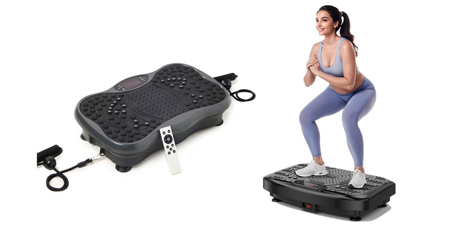 PYU Vibration Plate Exercise Machine for Weight Loss & Muscle Recovery | Bluetooth Speaker & Remote | Full Body Workout Trainer with Multiple Speeds & Resistance Bands | 330lbs Capacity