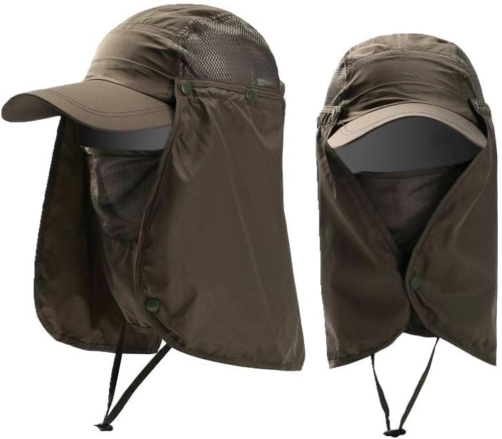 Sombrero de pesca para hombres y mujeres, sombrero de protección solar UV para senderismo, playa, con cubierta de solapa extraíble, gorra de visera