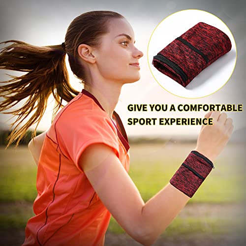 Wrist Pouch, Sportswear Wristband, Wrist Wallet with Zippered for Running Cycling, Hiking, Yoga, Walking and More (Purplish Red, L) - Image 2
