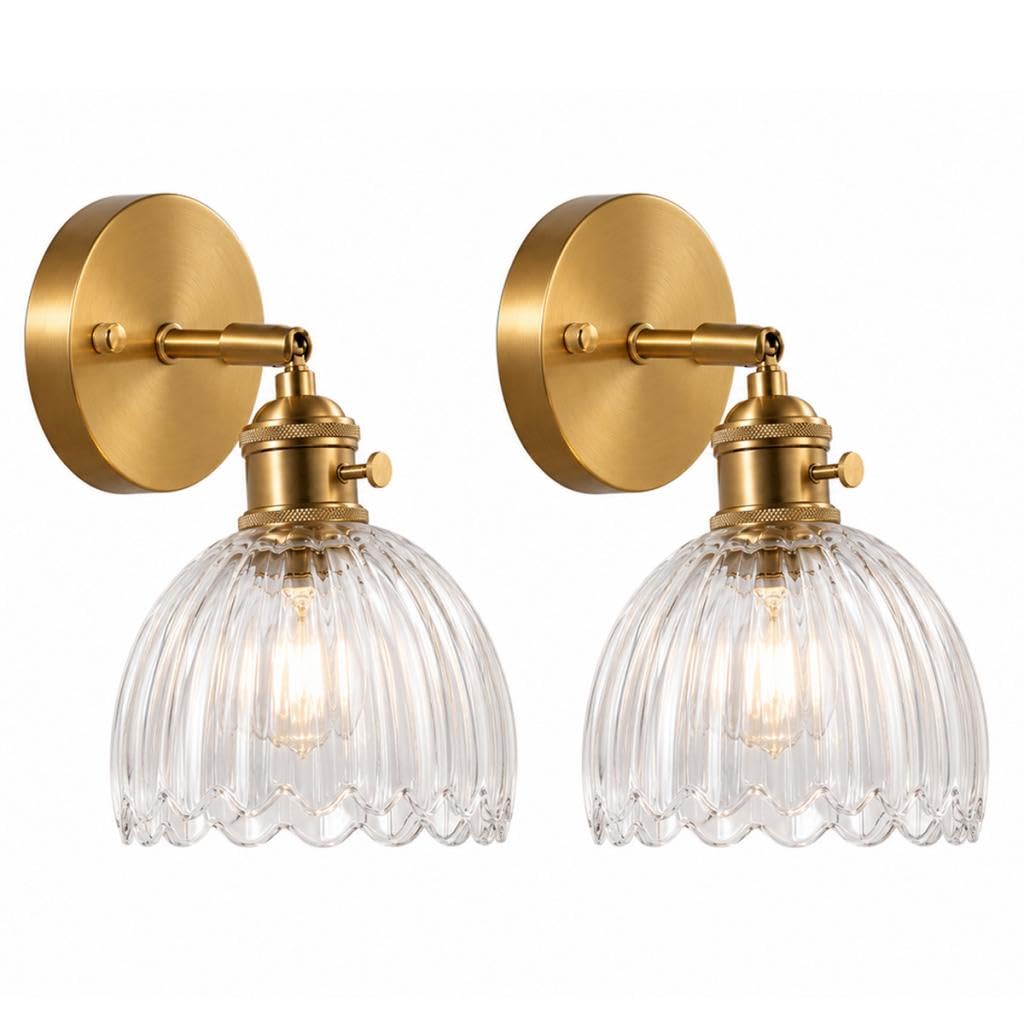 Lots de 2 Applique Murale Intérieure avec Interrupteur Lampe Murale en Verre Fleur Applique Salle de Bain Vintage E27 Luminaire Mural pour Chambre Salon Cuisine
