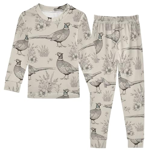 Pajama Sets Long Sleeve Birds Flowers and Grass Pattern Soft Comfy Sleepwear 2 Piece PJS 3-8T