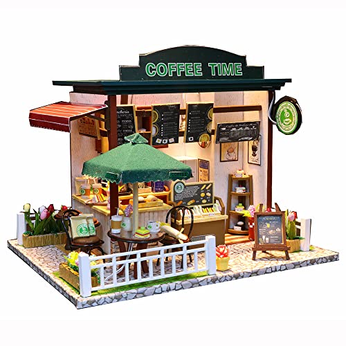 Flever Puppenhaus Miniatur DIY Haus Kit Kreative Raum mit Möbeln für romantisches Valentinstagsgeschenk (Time Cafe)