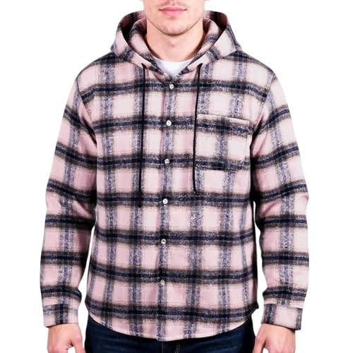 RTTUIOP Mens Jacket Mens Zip Up Hoodies Vintage Coat Long Sleeve Work Plus Size Comfort Lightweight Button Plaid Hoodies Coat