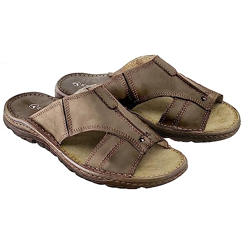 ESTRO Ciabatte Uomo Estive Pelle - Sandali Uomo Estivi Pelle Ciabatte Sandalo con Suola Gomma Antiscivolo s1 (45 EU, Beige)