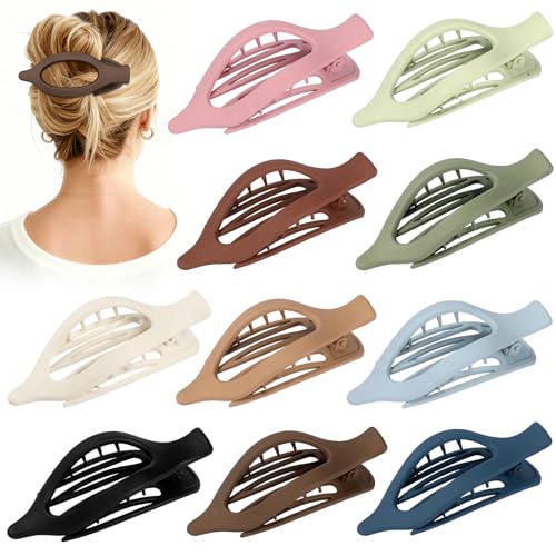 Sisiaipu 10 Pcs Flat Hair Clips for Women French Concord Claw Clips for Thick and Thin Hair Claw Clips Duck Billed Barrettes Hair Accessories for Women and Girls (Dark Colorful)