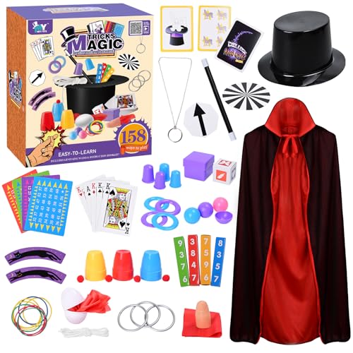 Magic Kit for Kids Magic Set- Magic Tricks Set for Kids Age 6 8 10 12, with Magician Costume Magic Wand for Pretend Play Magician Set, Easy to Follow Magic Toy Gifts for Girls and Boys Beginners