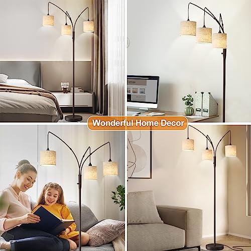 3 Lights Arc Floor Lamps For Living Room, Modern Tall Standing Lamp With Beige Shades & Heavy Base, Mid Century Tree Floor Lamp Multi-Arm Trilage Arched Floor Lamp For Bedroom Lounge Home Office #TOP6