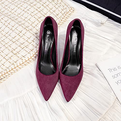 LUXINYU,Women Pointed Toe Heels Fashion Shiny Elegant Ladies Pumps Solid Stiletto Suede Soft Heeled Dress Shoes Comfort Work Formal Shoes2