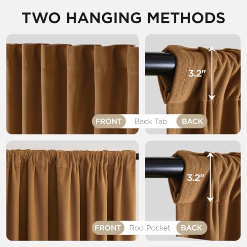 Image of Joydeco Golden Brown 100% Blackout Curtains 96 Inches Long 2 Panels Set, Black Out Curtain for Bedroom Living Room, Heavy Luxury Thermal Insulated Velvet Curtains Rod Pocket Back Tab, 52W x 96L