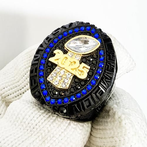 Image of 2025 Fantasy Football Championship Ring | Heavy FFL Champion Trophy Ring | Gold Silver Tone Plated Award Trophy for Fantasy Football League Winner